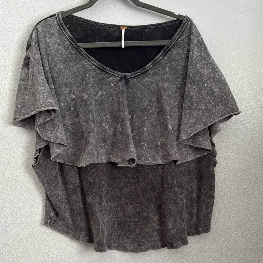 Free People Gray Boxy Asymmetrical Sweater Tee